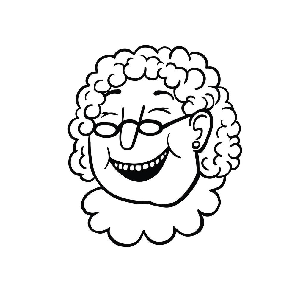 emotion laughs, having fun granny face line vector