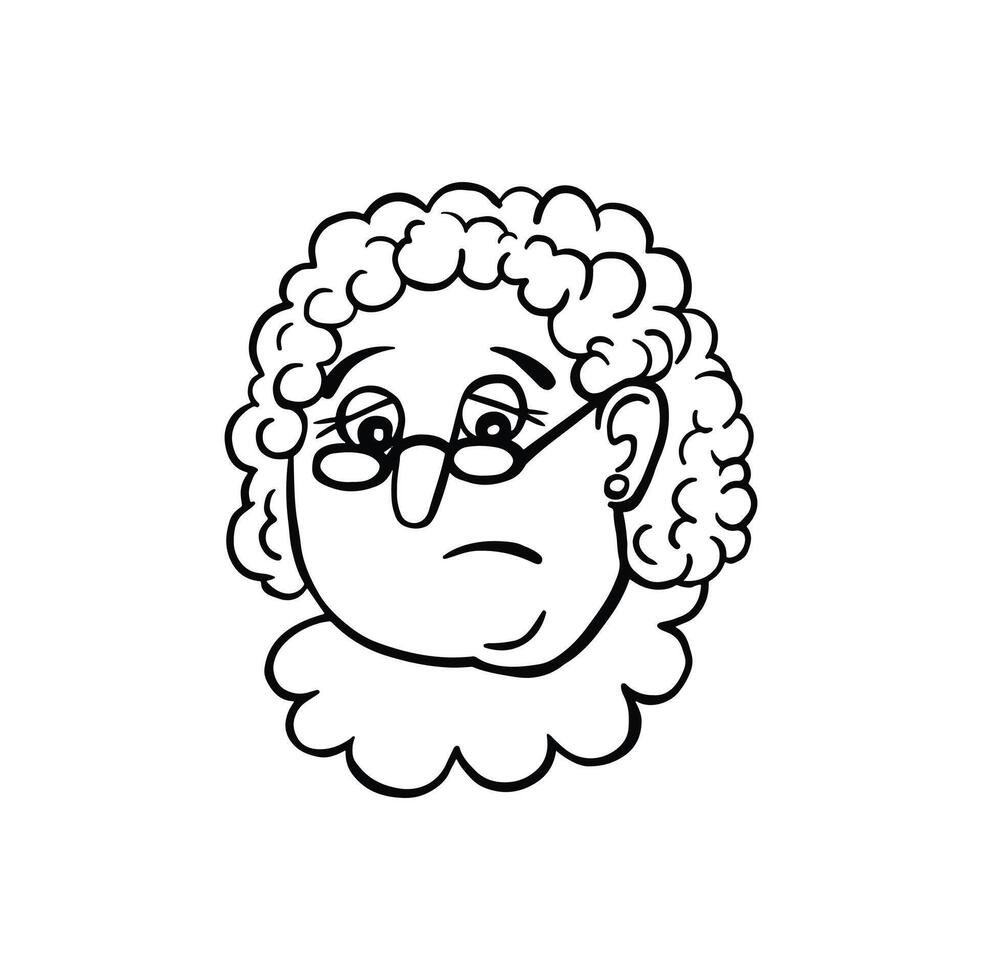 Emotion sad, upset granny face line vector