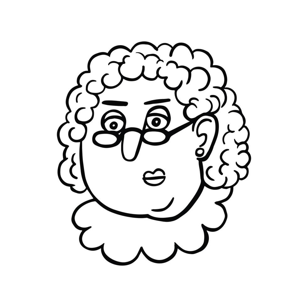 Emotion menacing, angry granny face line vector