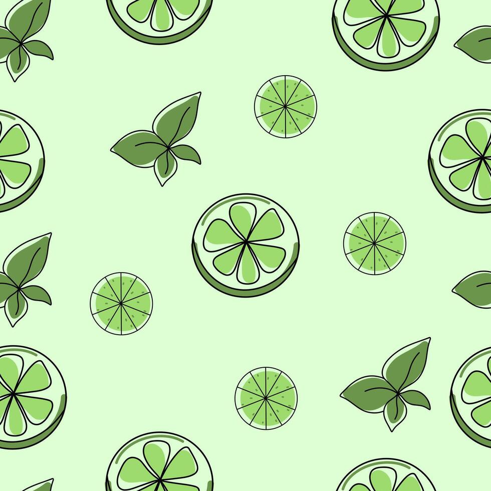 Fresh Lime and Mint Seamless Pattern. vector