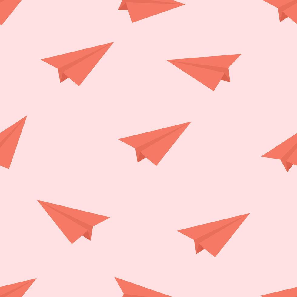 seamless pattern with paper planes on a pink background vector