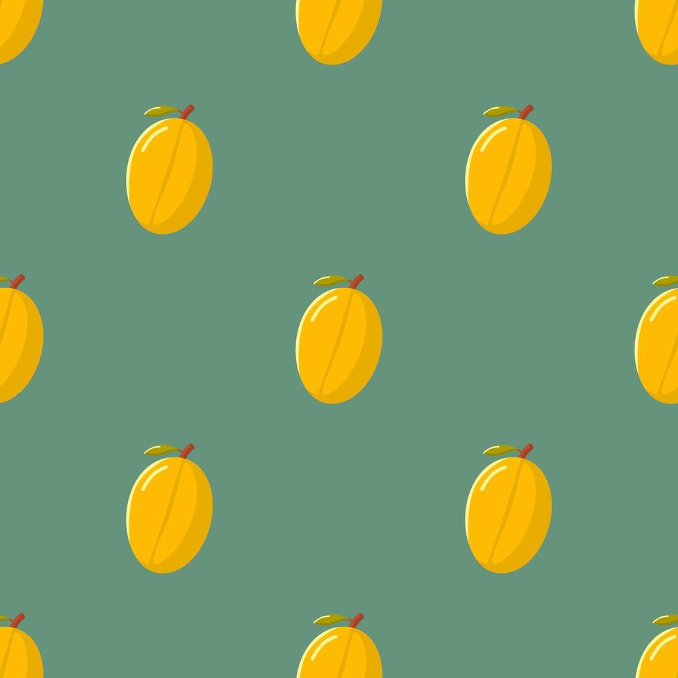 Seamless pattern with yellow mango on a green background. . Perfect for textile, wallpaper, packaging, and digital prints. vector