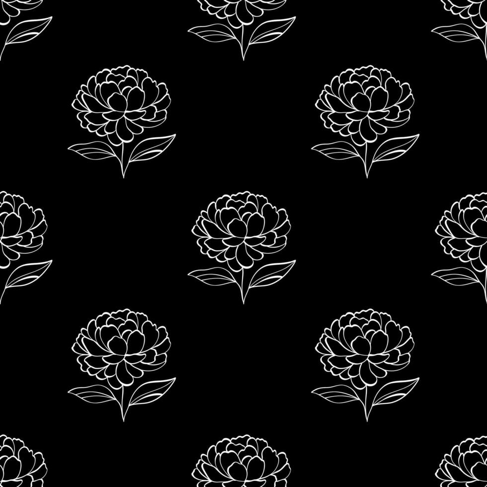 black and white floral seamless pattern. pattern flat line art peonies. vector