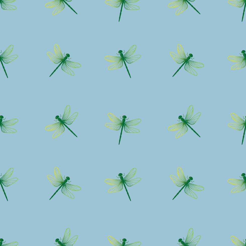 Seamless pattern with dragonfly on a light blue background. pattern. Wildlife. For textiles, wallpapers, and decorative designs. vector