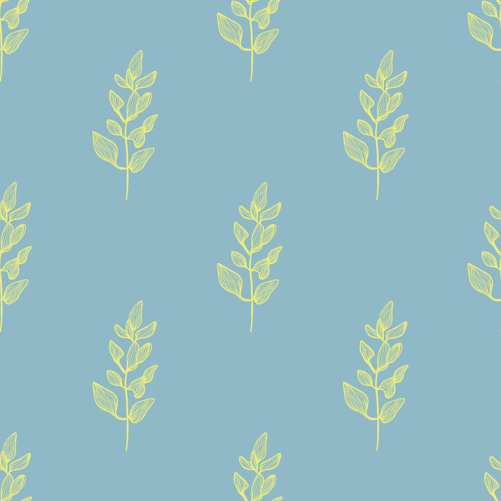 Seamless botanical pattern featuring delicate leaves on a blue background. For textiles, wallpapers, and decorative designs. vector