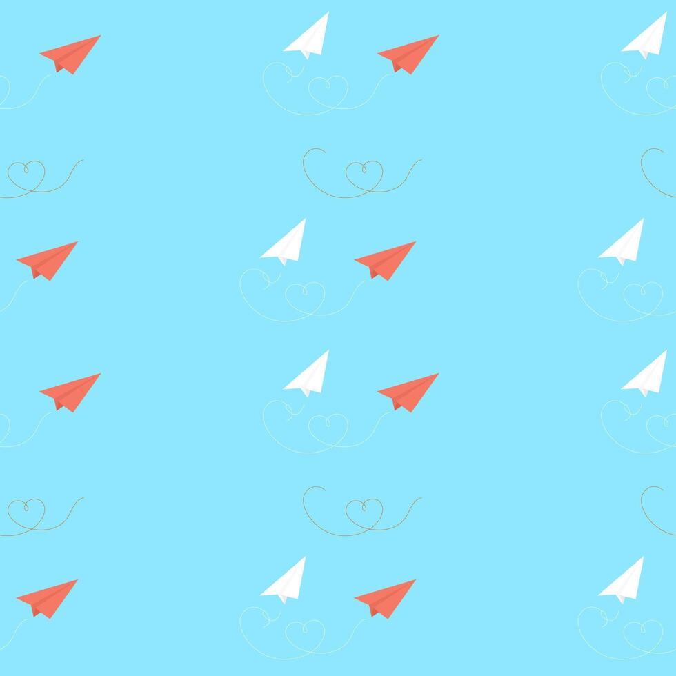 Seamless pattern with paper airplanes with hearts. . vector
