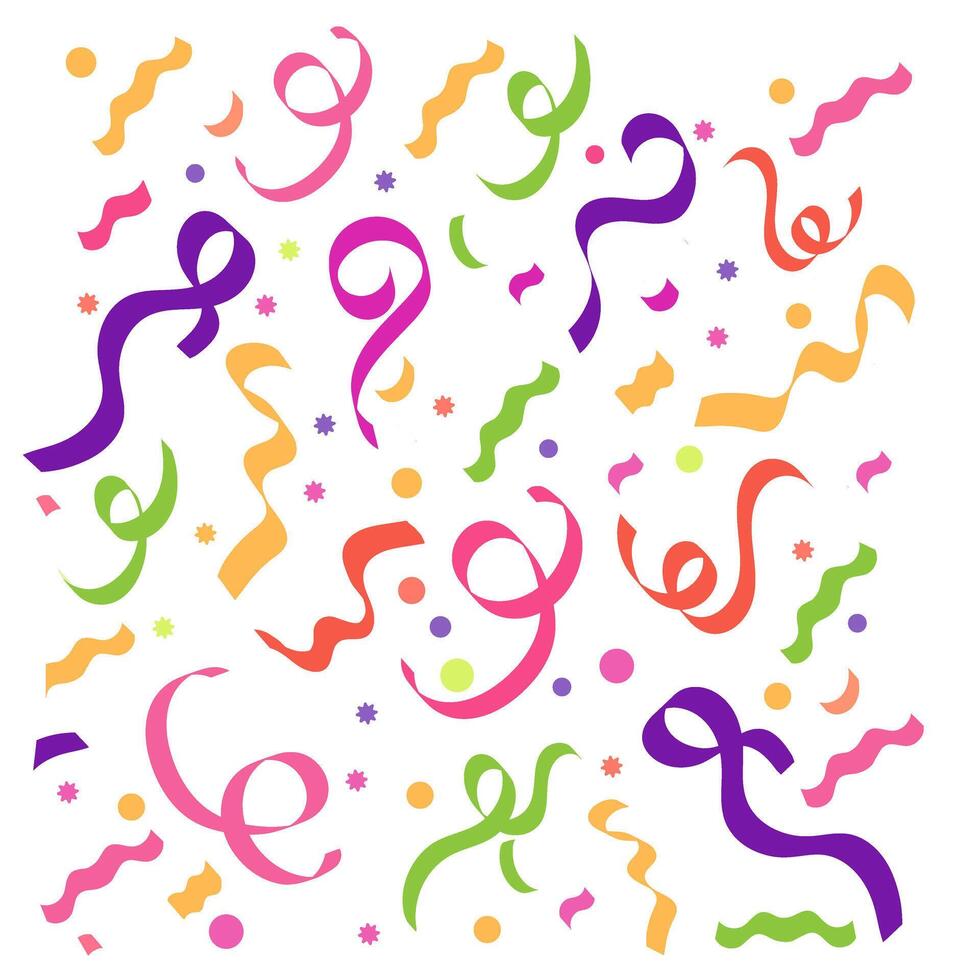 Colorful ribbons and confetti on white background. illustration. vector