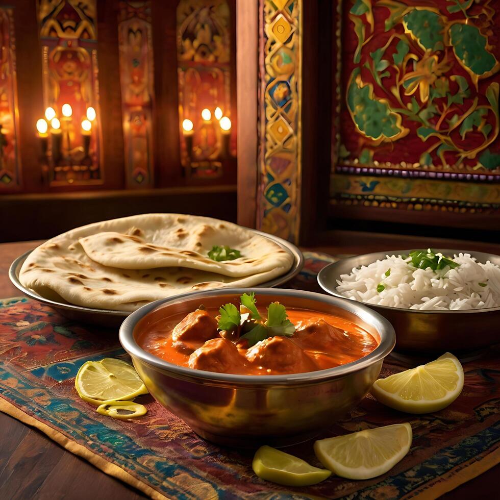 A table with bowls of food and a plate with a lemon photo