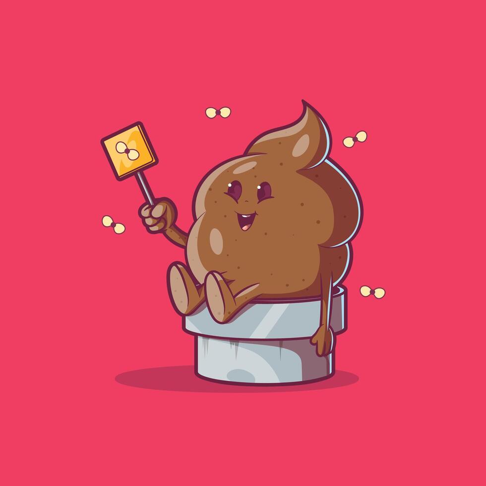 A poop emoji character seated and smiling. vector