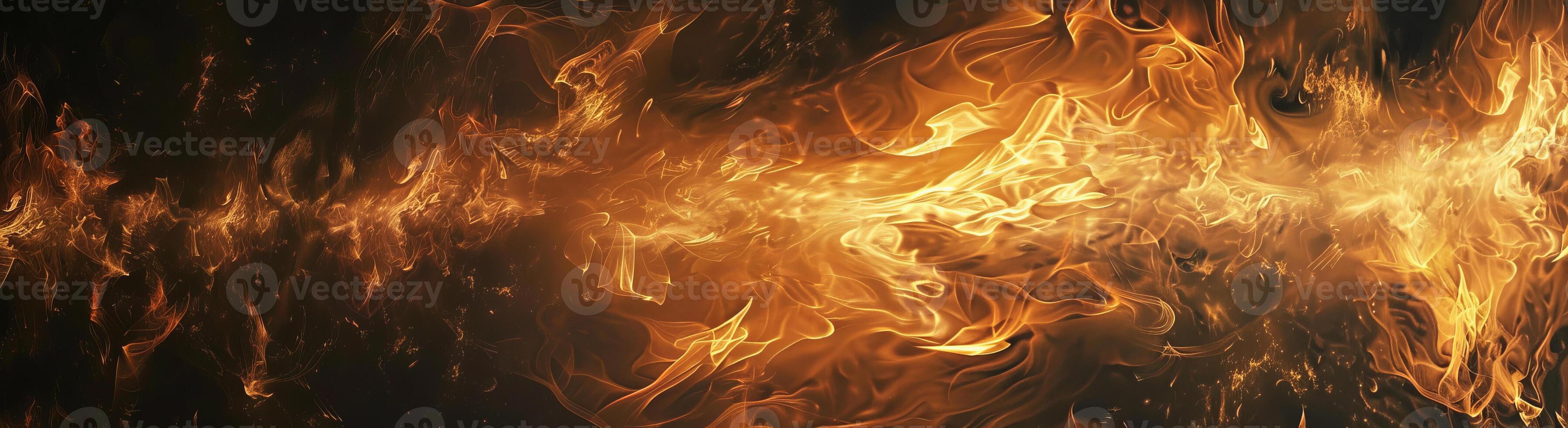 Intense flames blaze with dynamic movement, casting a mesmerizing glow that contrasts sharply against darkened surroundings photo