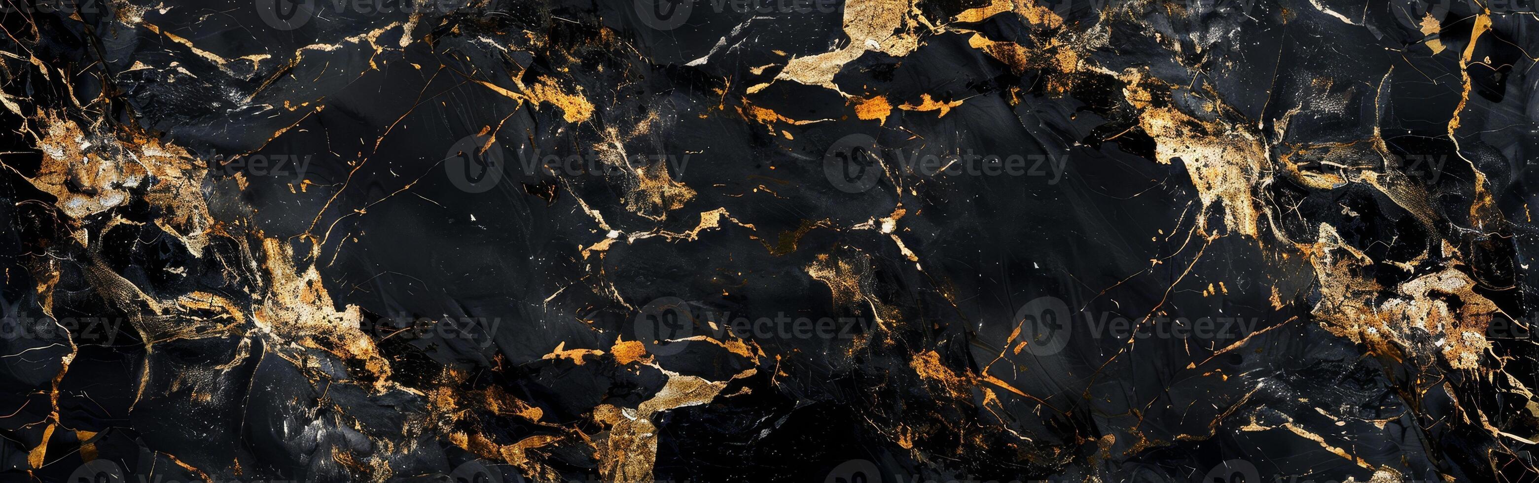 A rich black surface features intricate golden veins and patterns, providing a luxurious texture perfect for artistic and design applications photo