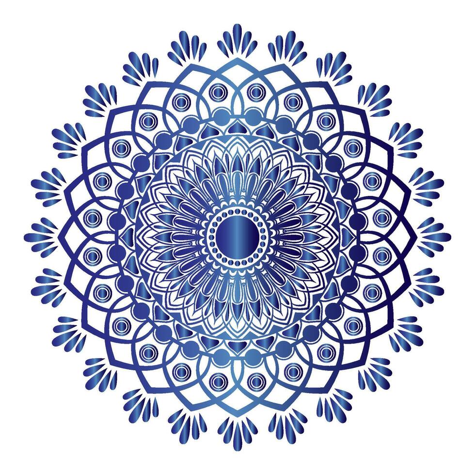 a blue circular mandala design with a flower pattern vector