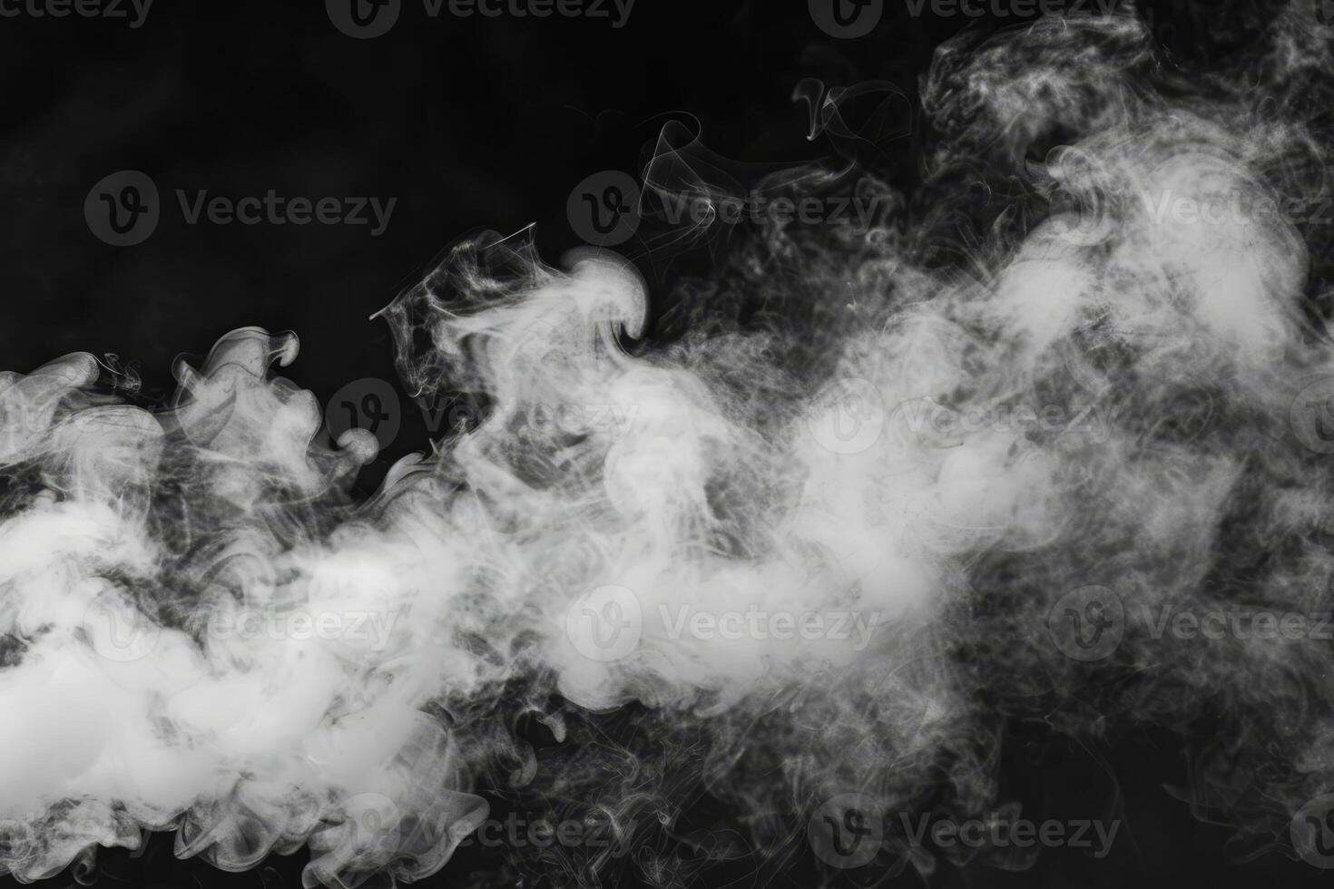 Swirling tendrils of white smoke weave in the air, their delicate forms beautifully set against a stark black backdrop, evoking mystery and artistry photo