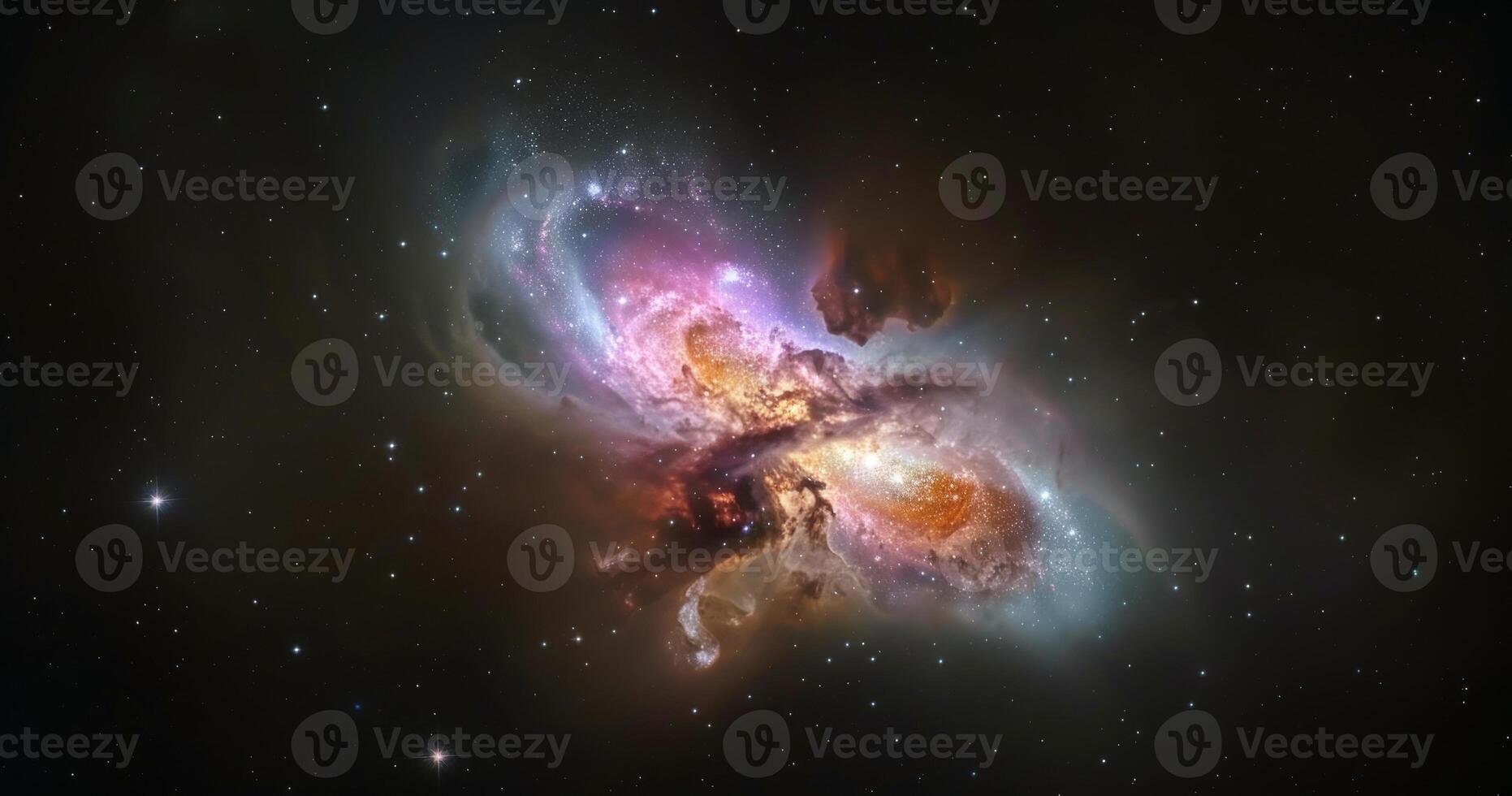 A stunning nebula showcases vibrant colors and luminous stars amidst cosmic clouds, revealing the beauty of deep space photo