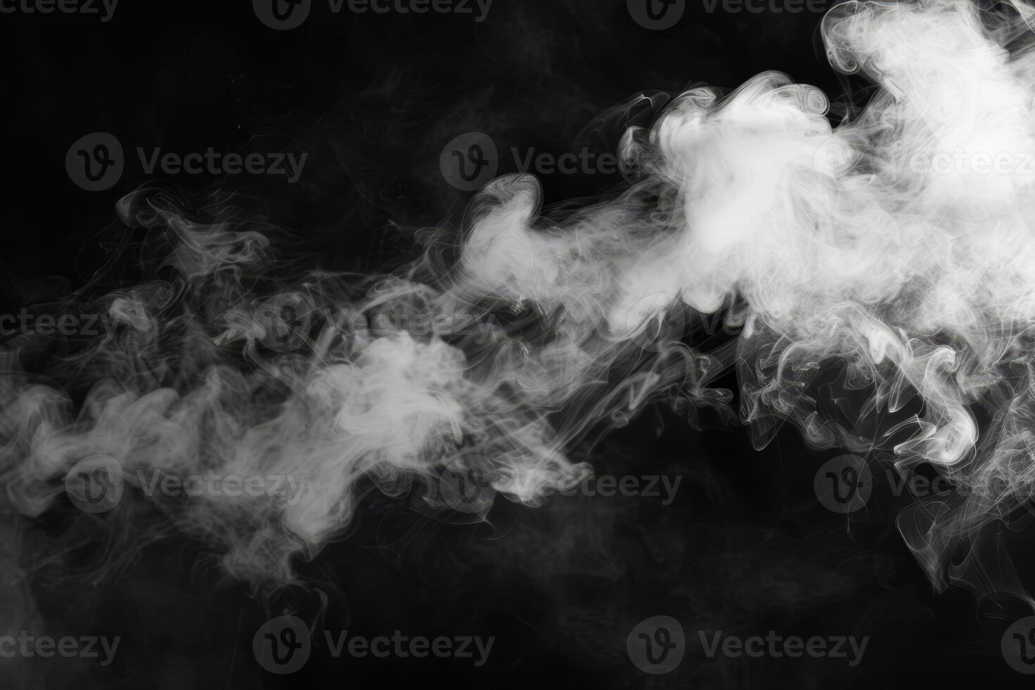Ghostly wisps of white smoke swirl and intertwine, filling the darkness with their ethereal presence, offering a stunning visual experience photo