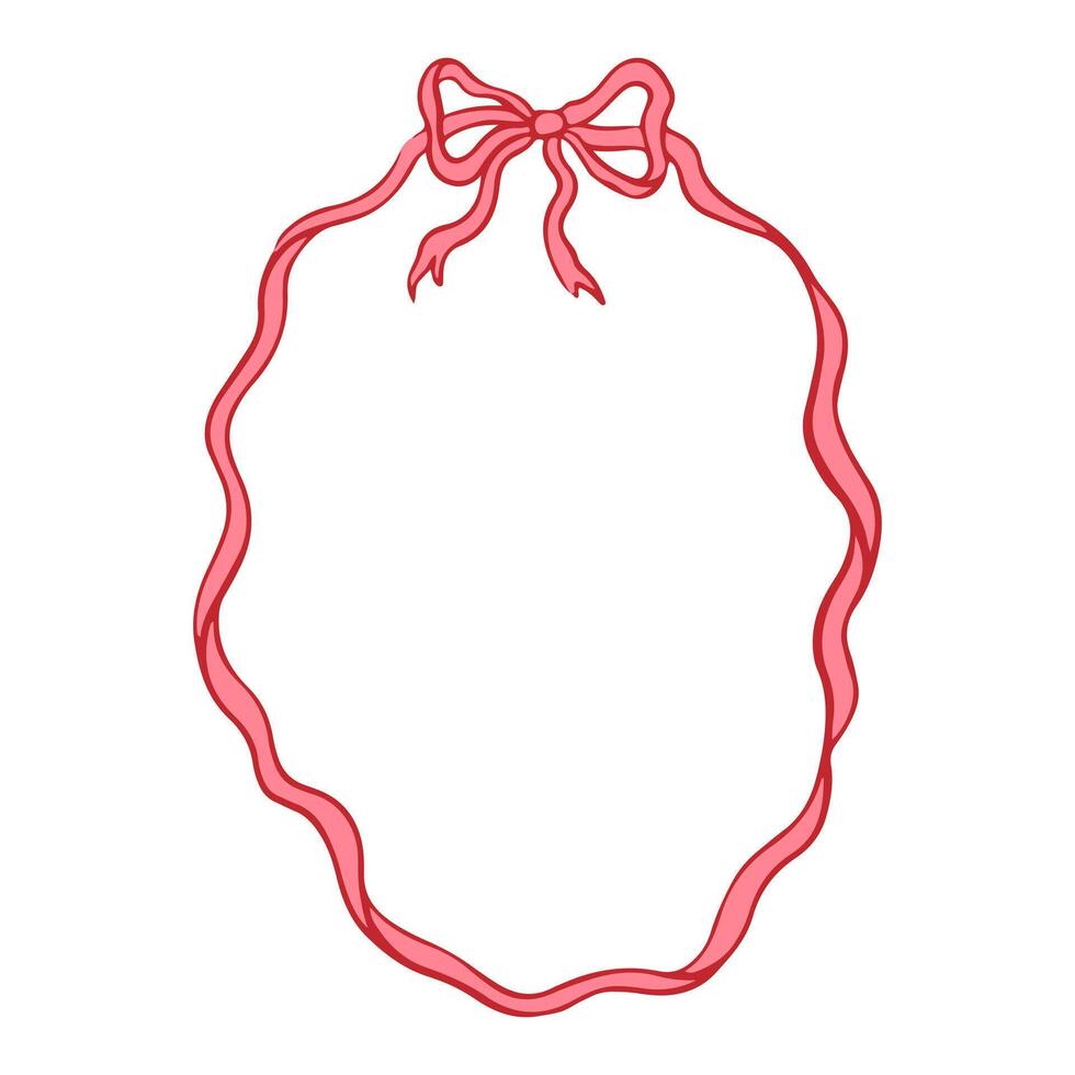 Girly frame of coquette pretty charming bows and ribbon. Hand drawn vintage bows frame for greeting cards, wedding and birthday party, invitations in cute elegant coquette style illustration vector