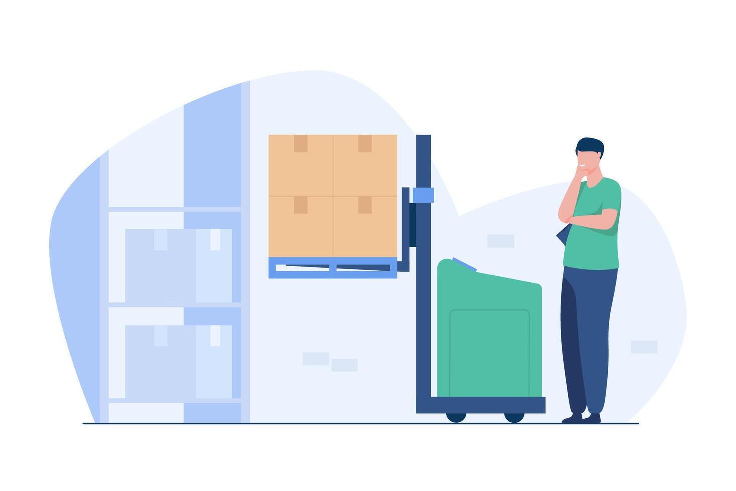 Automated Forklift Transporting Goods in a Smart Warehouse vector