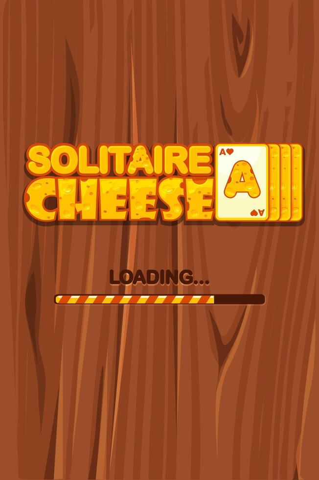 Solitaire game LOGO in Cheese themed for your Game development. Solitaire Gameplay Screen, Loading window. Wooden table or background vector