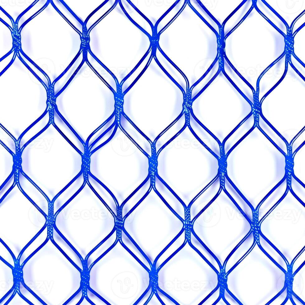 Detailed visualization of a blue plastic mesh showcasing an intricate pattern against a white backdrop, highlighting its texture and design photo