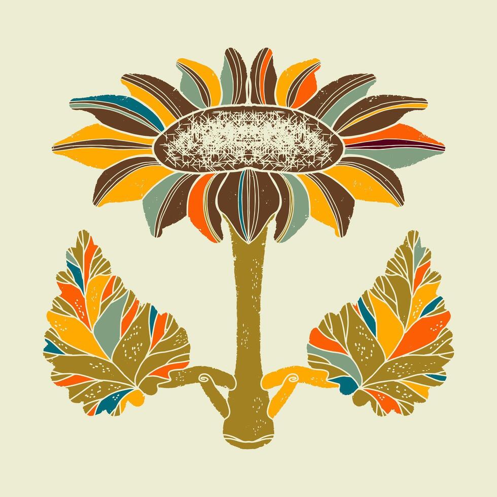 a sunflower with leaves and flowers on a beige background vector