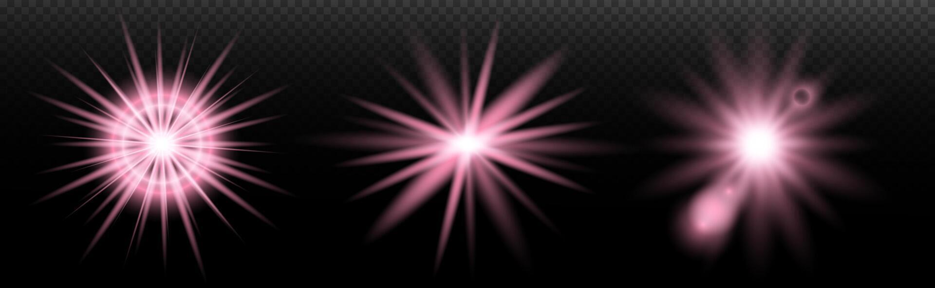 a set of pink light rays on a black background vector