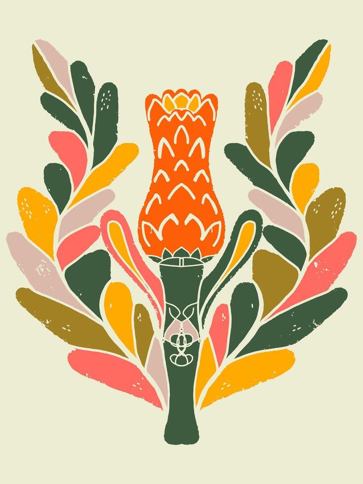 a flower with leaves and a vase in the center vector