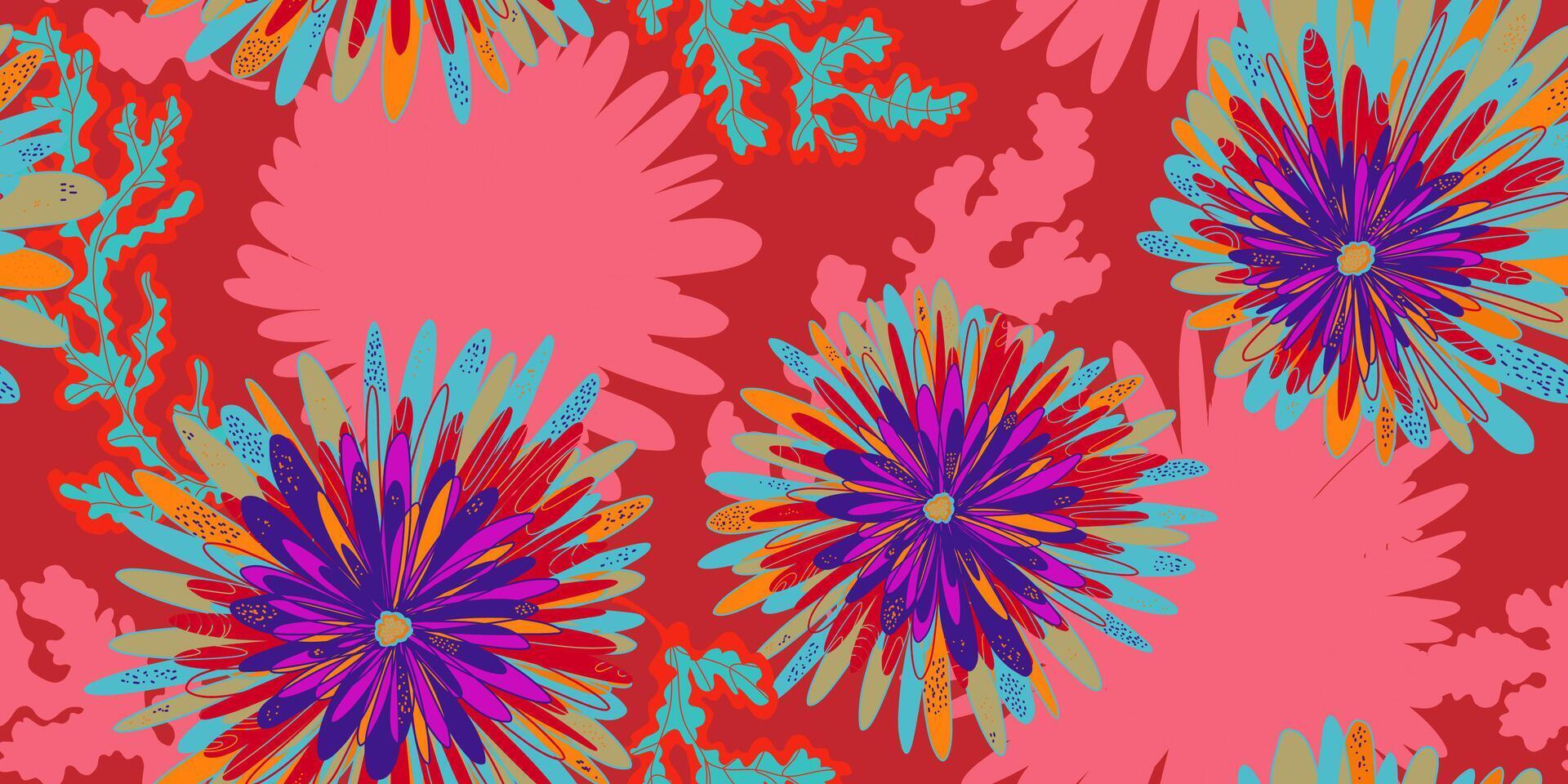 a colorful floral. pattern on a red background vector