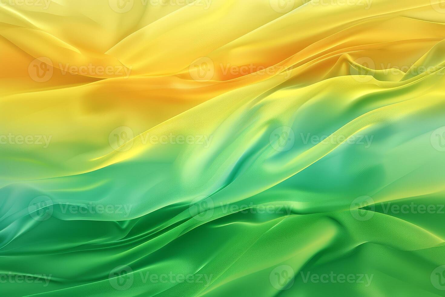 Silky fabric displays a vibrant gradient blending green, yellow, and light blue, creating a dynamic visual effect in a bright atmosphere photo