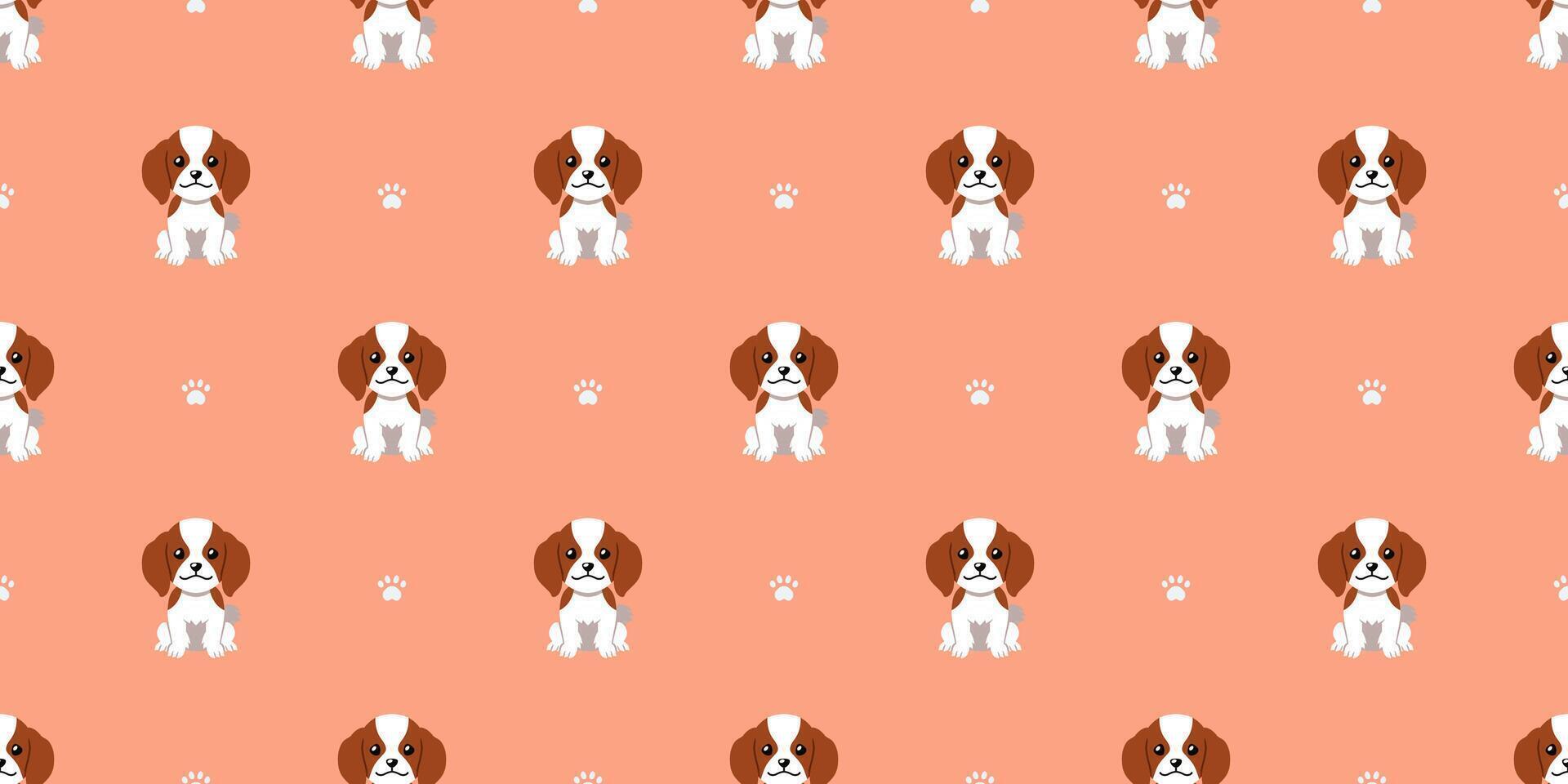 Cartoon character cute cavalier king charles spaniel dog seamless pattern background vector