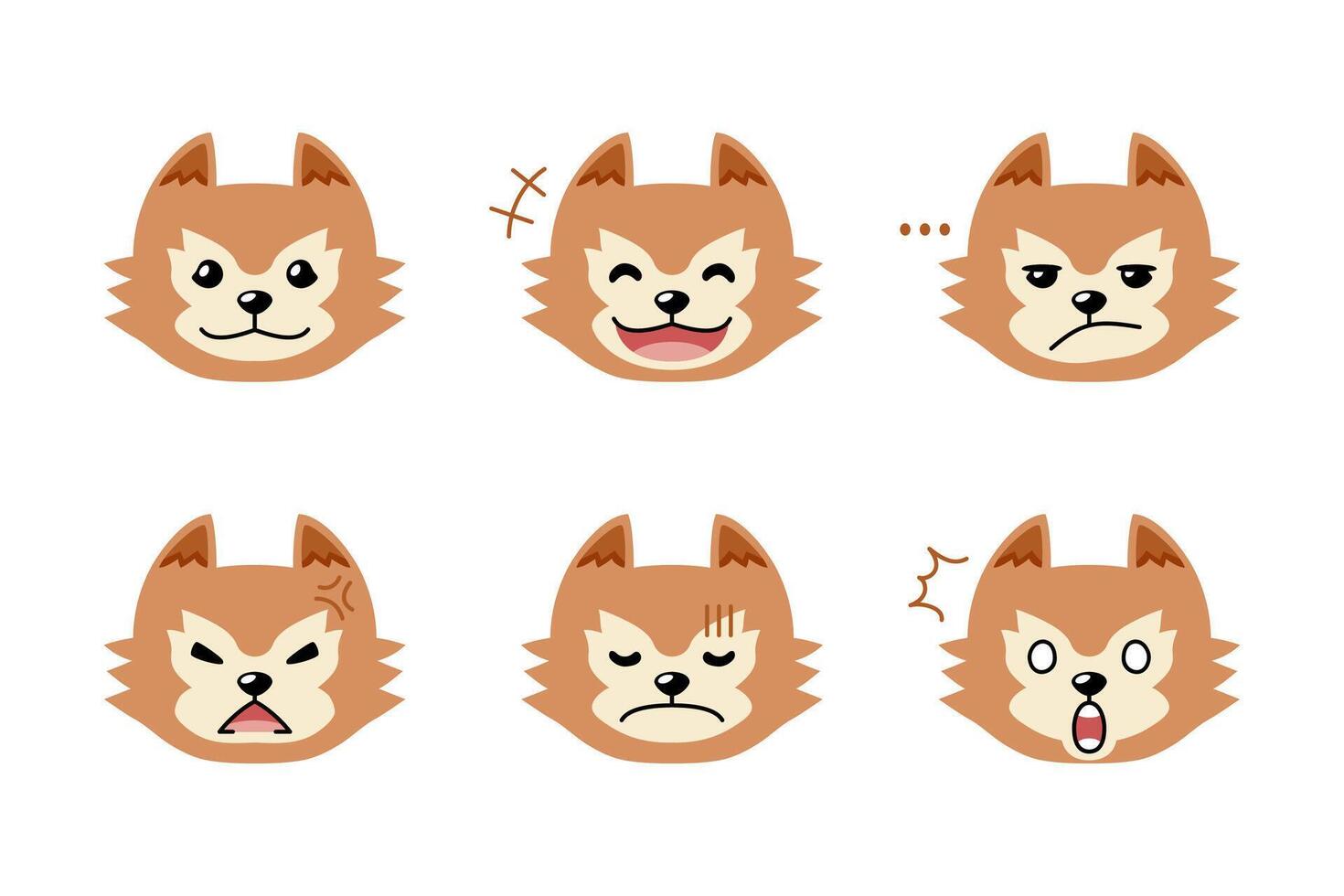 Set of a cute character dog faces showing different emotions for design. vector