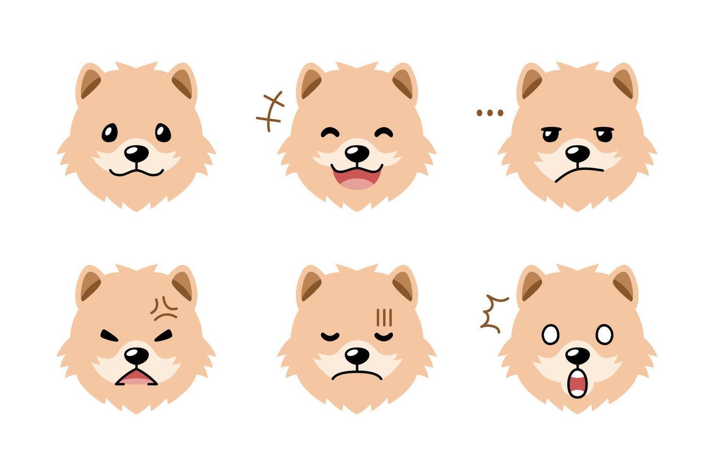 Set of cute character cute dog faces showing different emotions vector