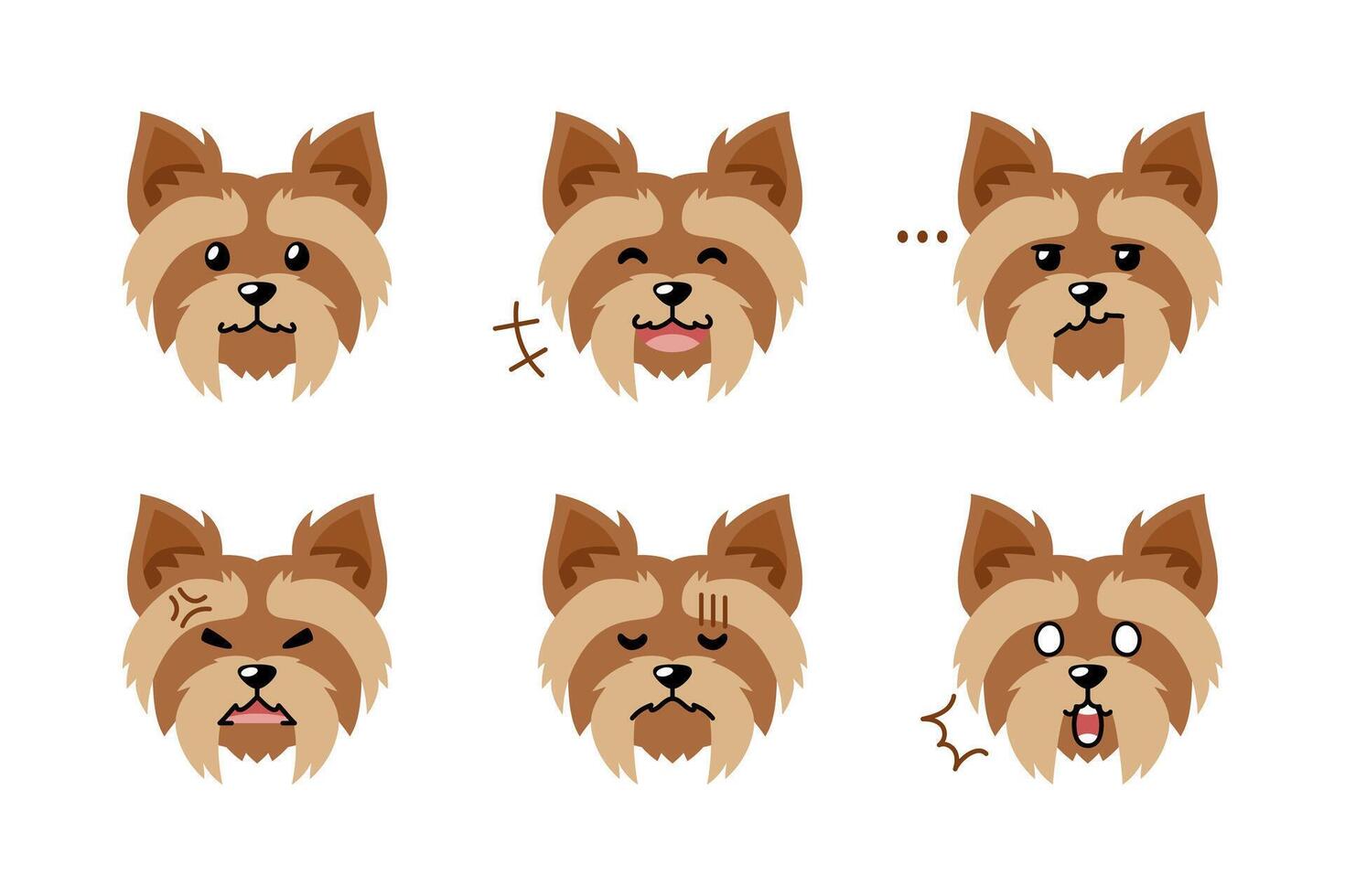 Set of cute character cute yorkshire terrier dog faces showing different emotions vector