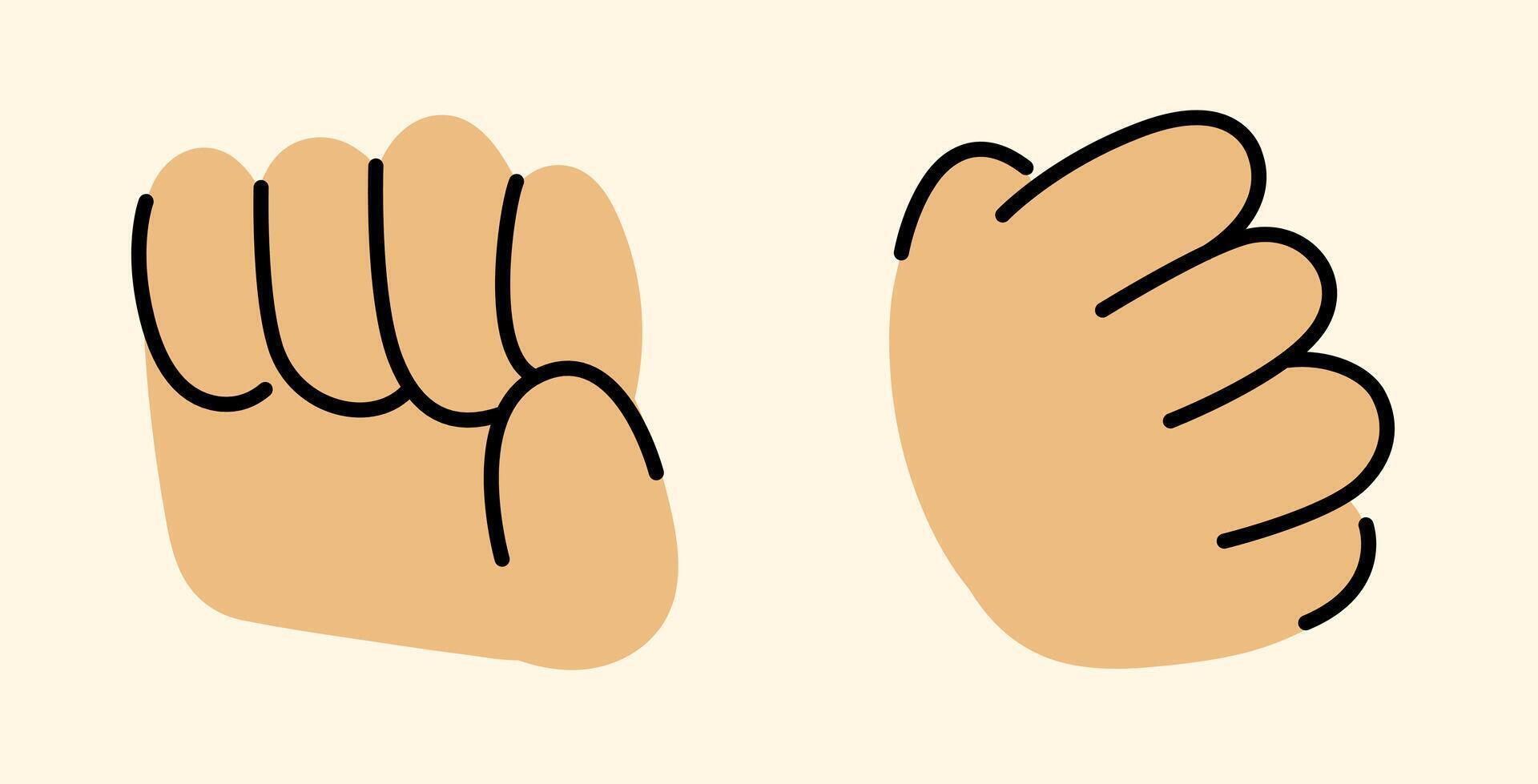 Illustration of Fist Gesture, Fighting Icon in a Minimalist and Casual Art Style, 2 Simple Cartoon Designs vector