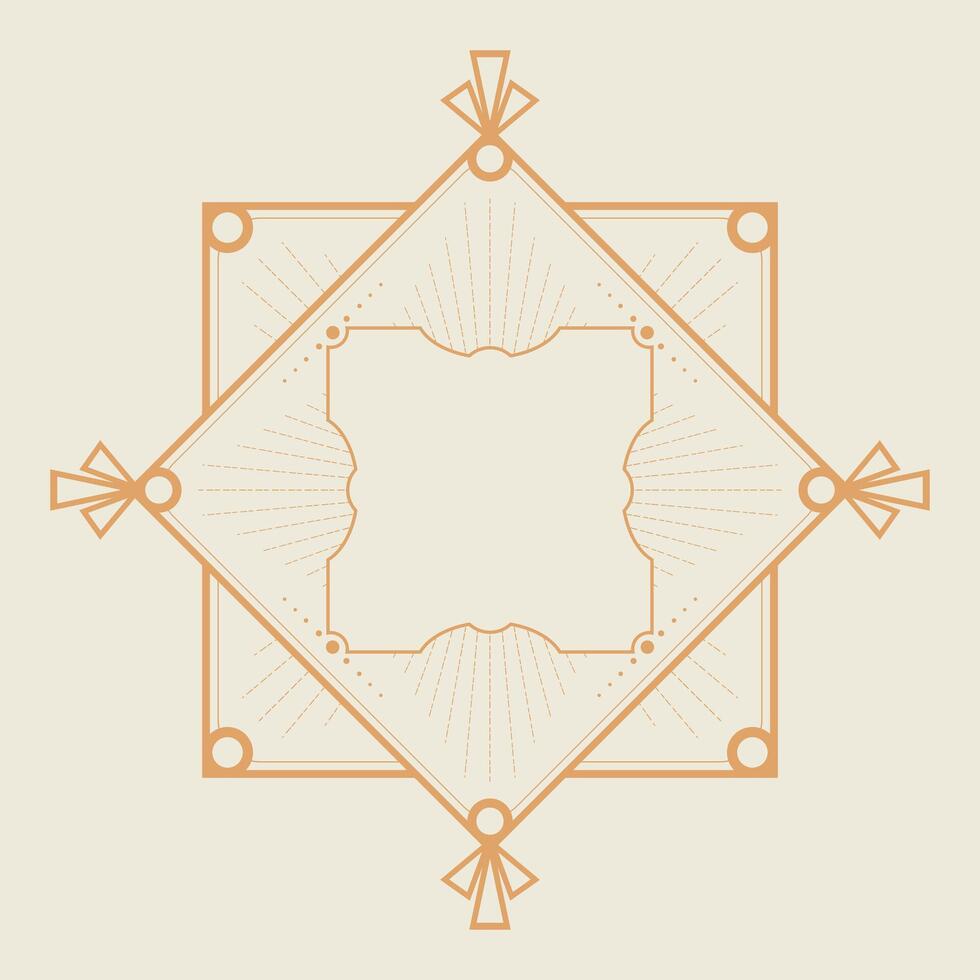 Golden Art Deco frame in hexagonal shape on light background. Vintage retro Art Deco border design vector