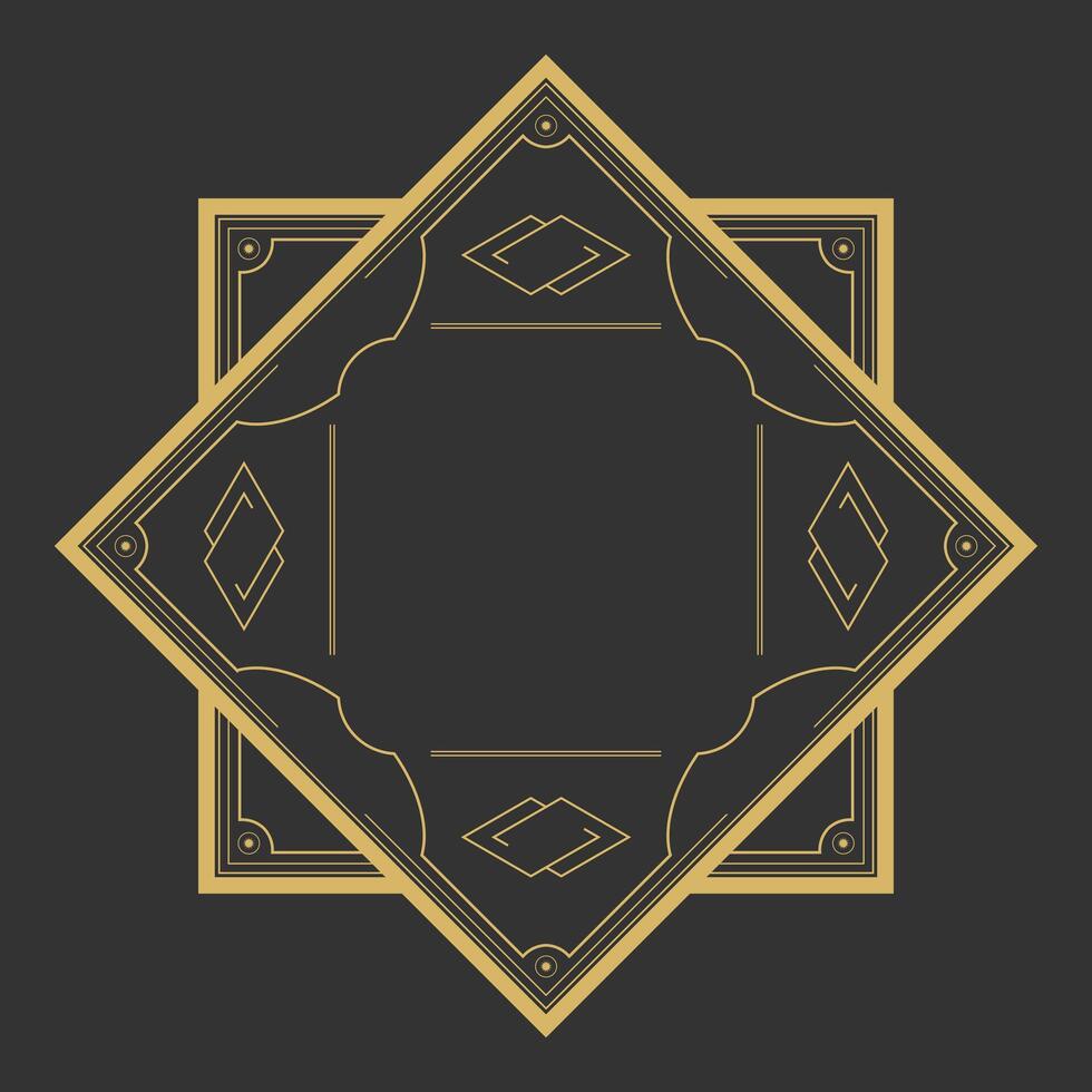 Art Deco frame in hexagonal shape on dark background. Vintage retro Art Deco border design vector