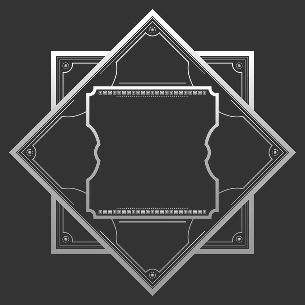 Silver Art Deco frame in hexagonal shape on dark background. Vintage retro Art Deco border design vector