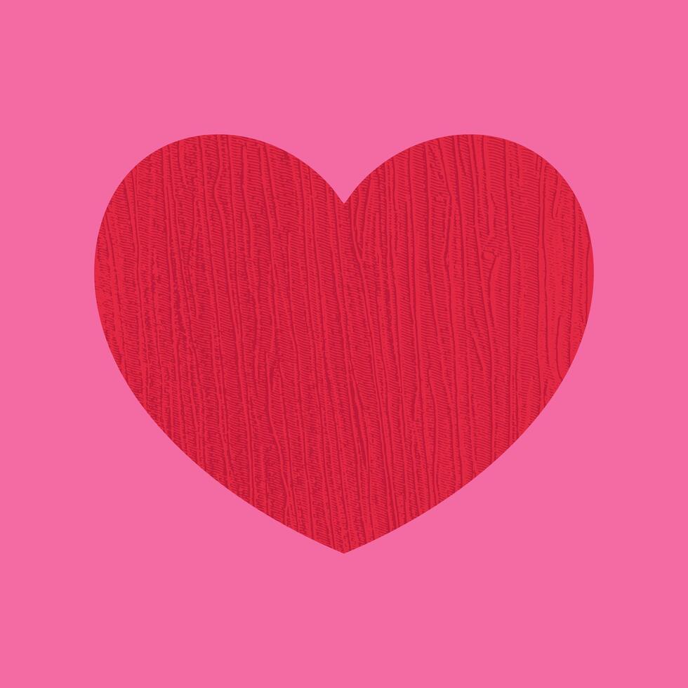 Textured red heart icon on pink background. Red heart with fabric textile texture vector