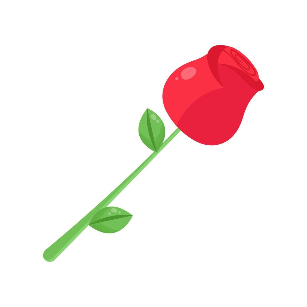 Rose flower bud icon isolated on white background. Cartoon rose flower on a long stem vector