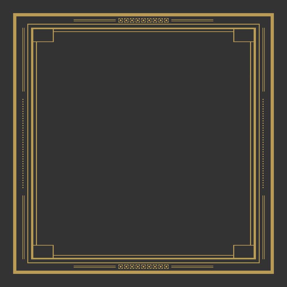 Golden Art Deco frame in square shape. Vintage retro Art Deco border design vector