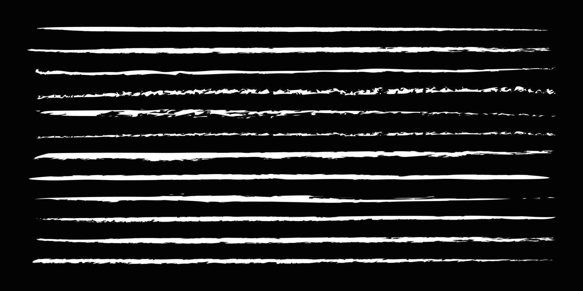 Chalk strokes grunge textured, horizontal brush strokes in white on a black background. vector
