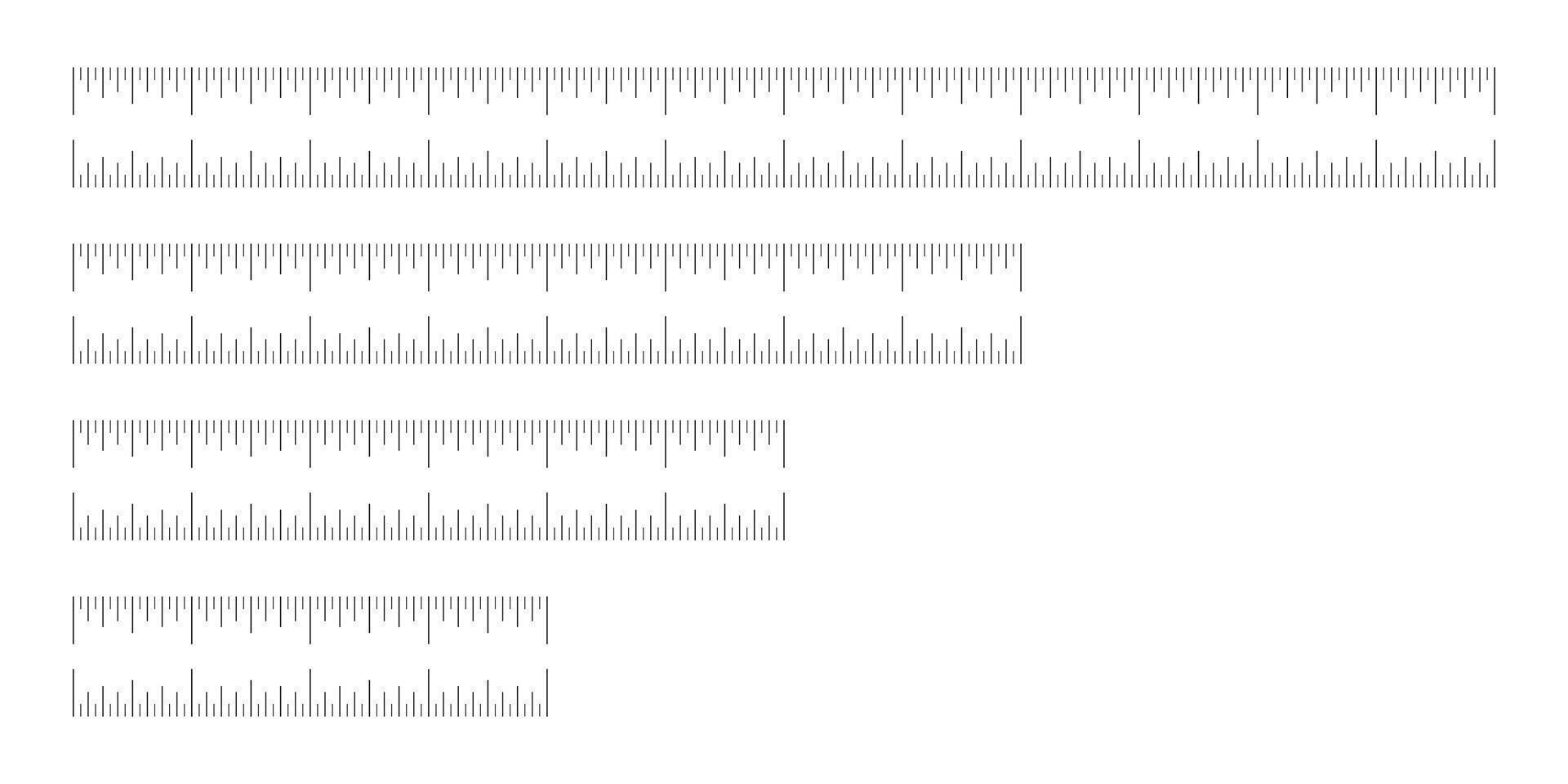 Set of inch rulers. Measuring tool templates. Scale for ruler in inches. Inches measuring scales from 4 to 12. Metrics indicator inch. Measuring scales icons. Mockups isolated on a white background. vector