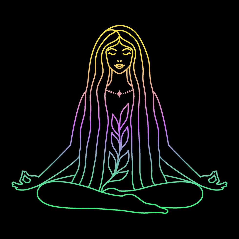 Meditating girl in lotus pose in linear in gradient colours vector