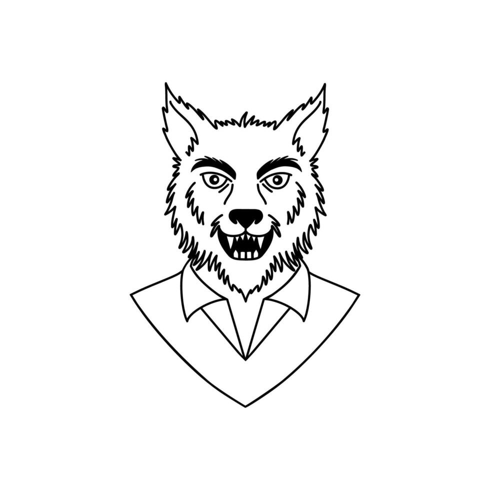 Funny werewolf in doodle style on white background. vector