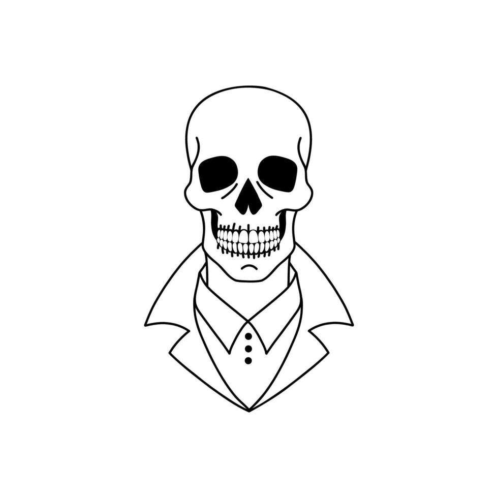 Funny skeleton in doodle style on white background. vector