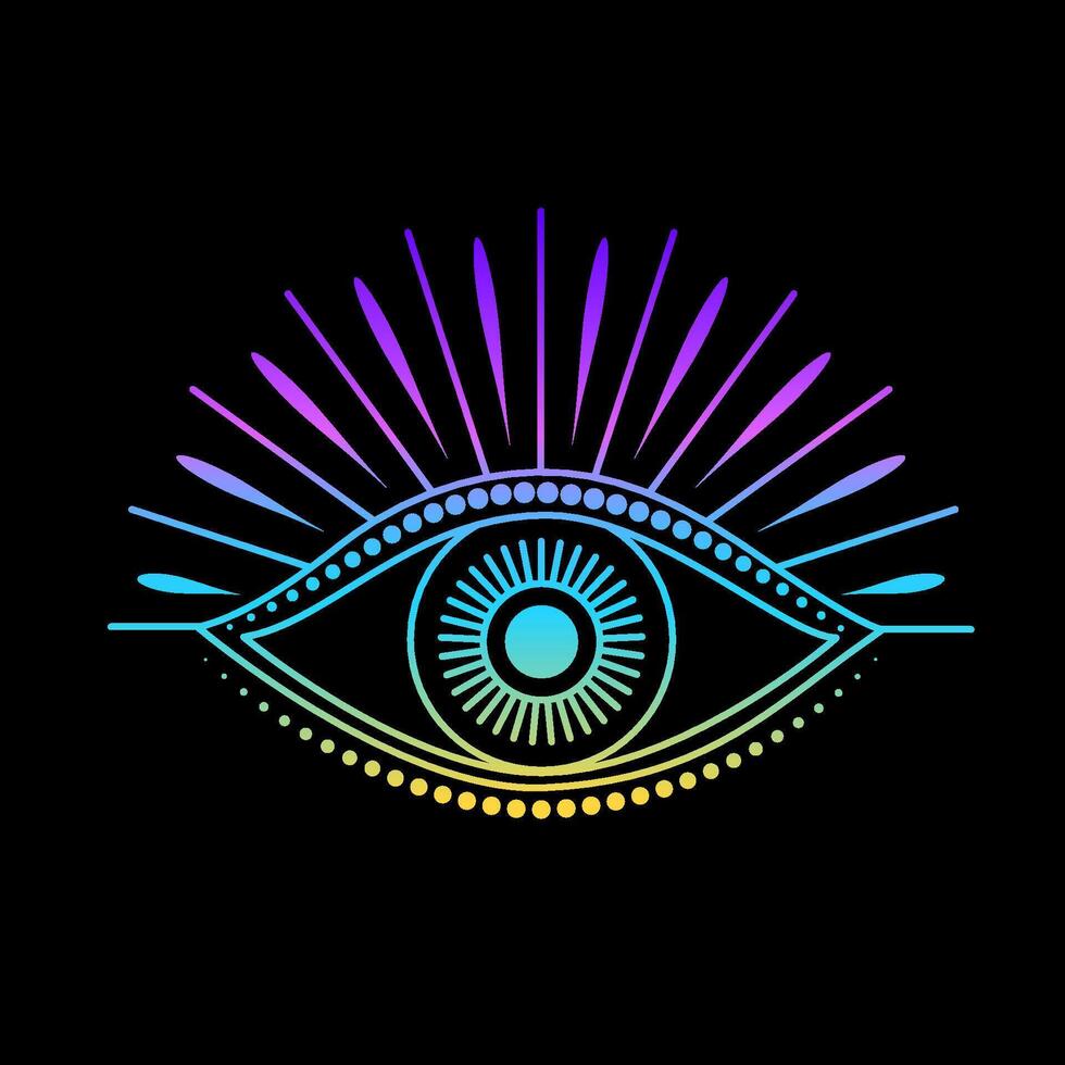 All Seeing Eye with gradient colours on black background. vector