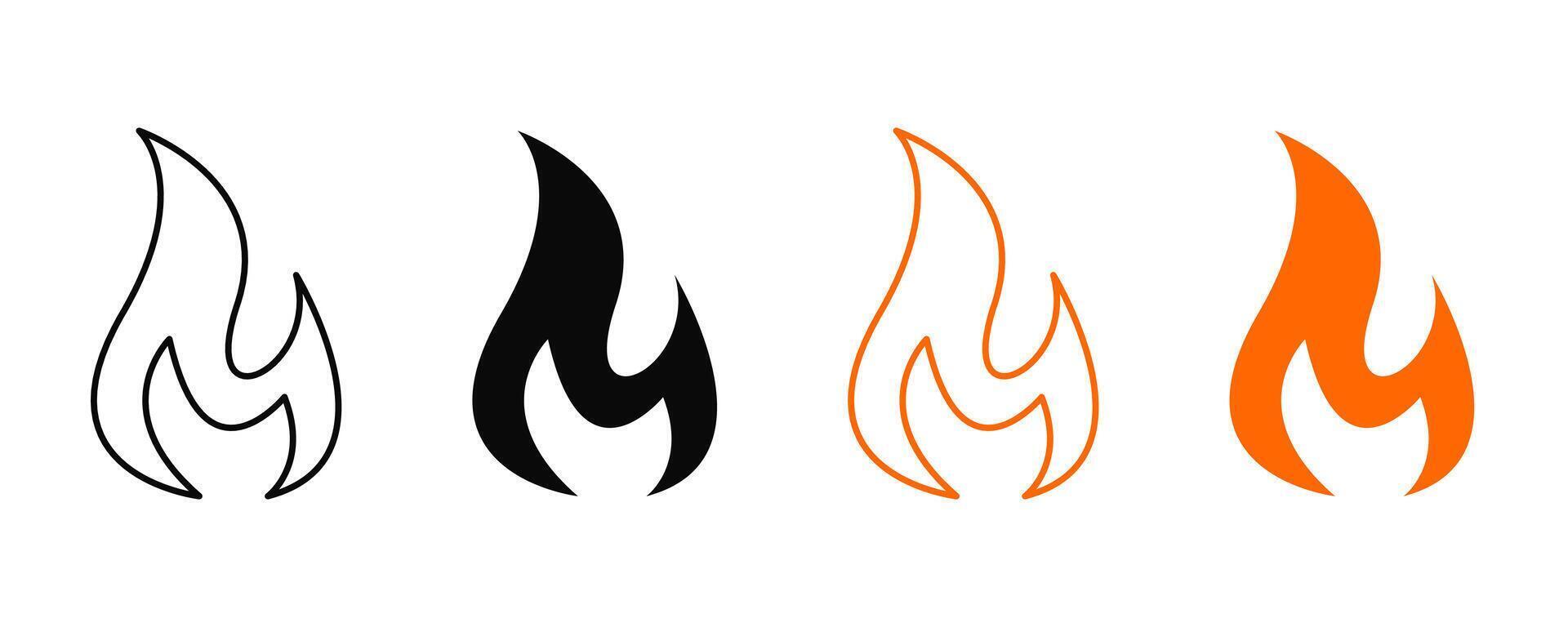 Fire flame icon. Burning symbol set. Fire heat silhouette. illustration vector
