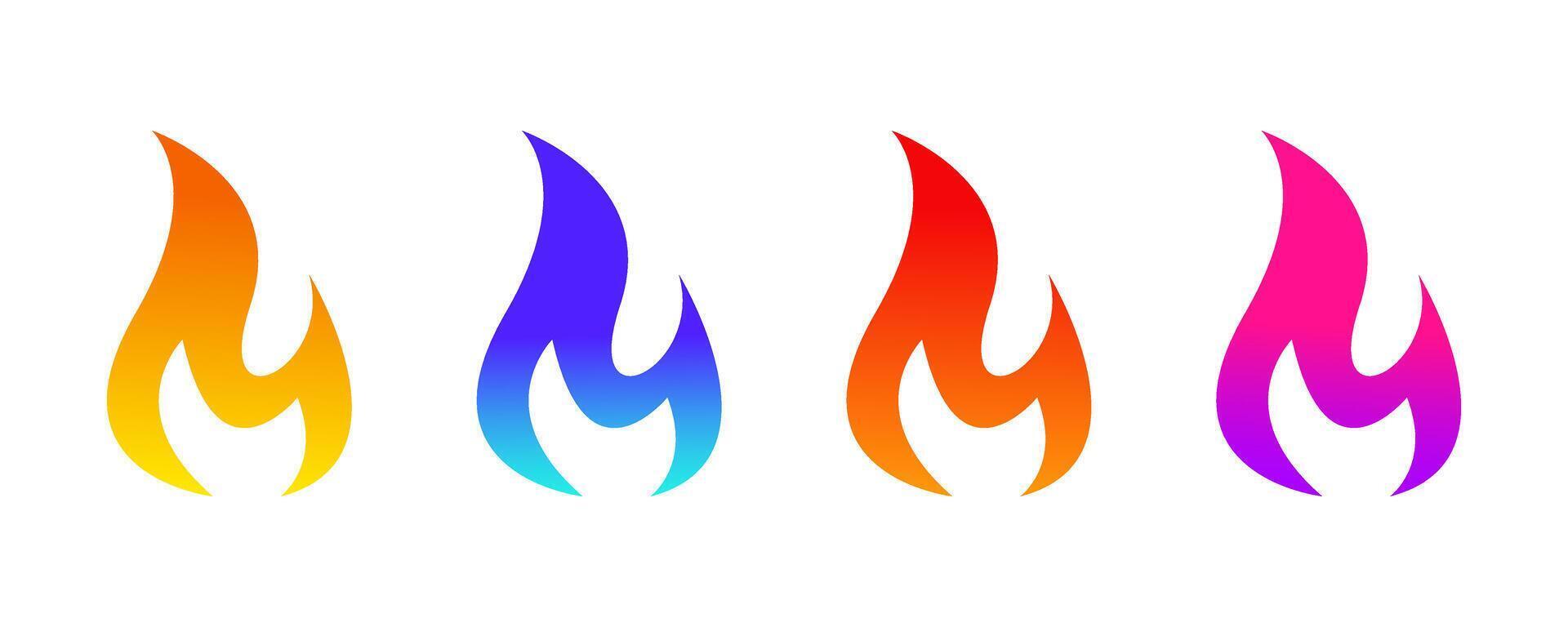 Fire icon set. Gradient flame symbol. Fiery burn sign. Flammable gas illustration isolated vector