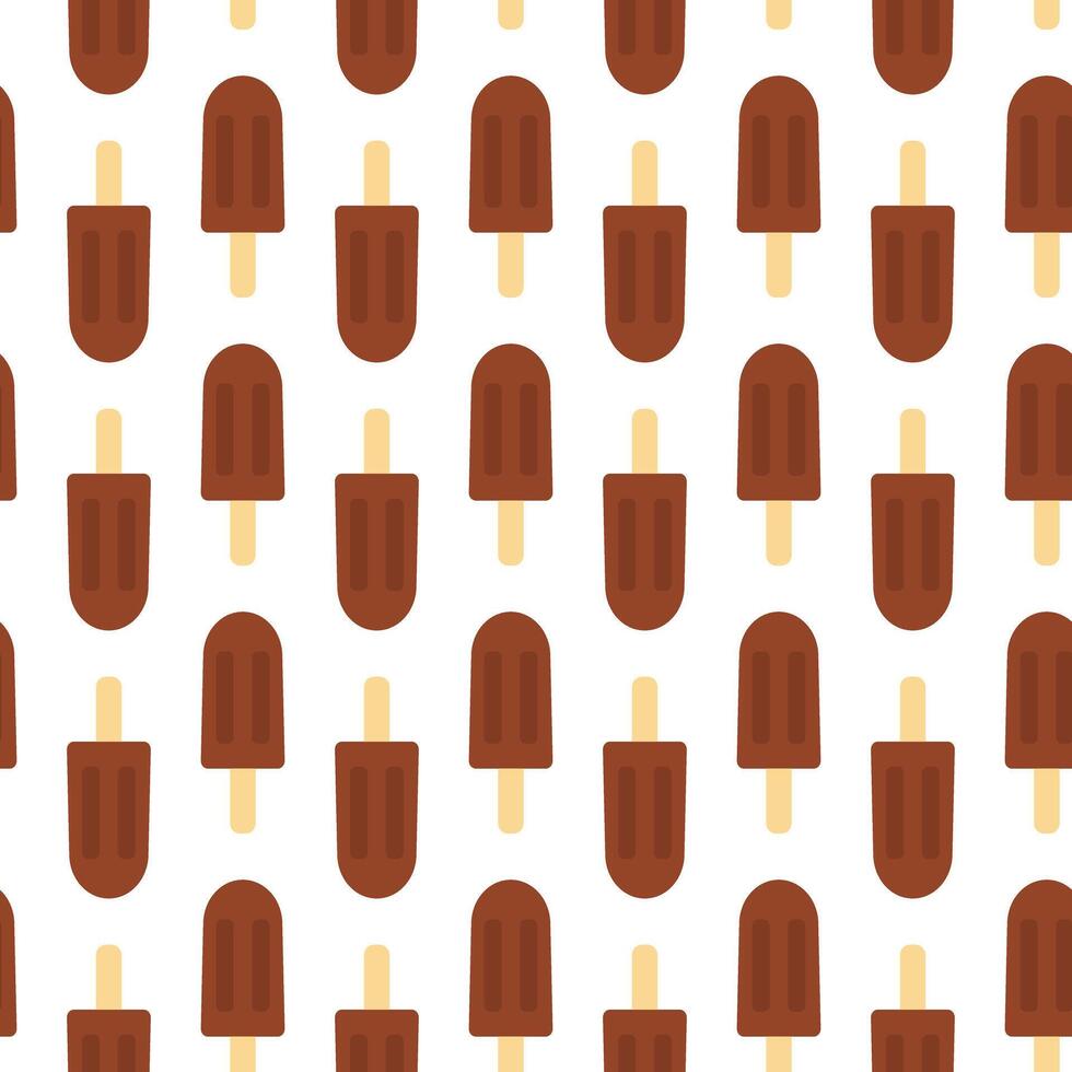 Chocolate Ice Cream on Wooden Stick Seamless Pattern Dessert minimalistic Background concept. Isolated illustration Wallpaper, wrapping Thematic cards, print materials or web promo banners, tag vector