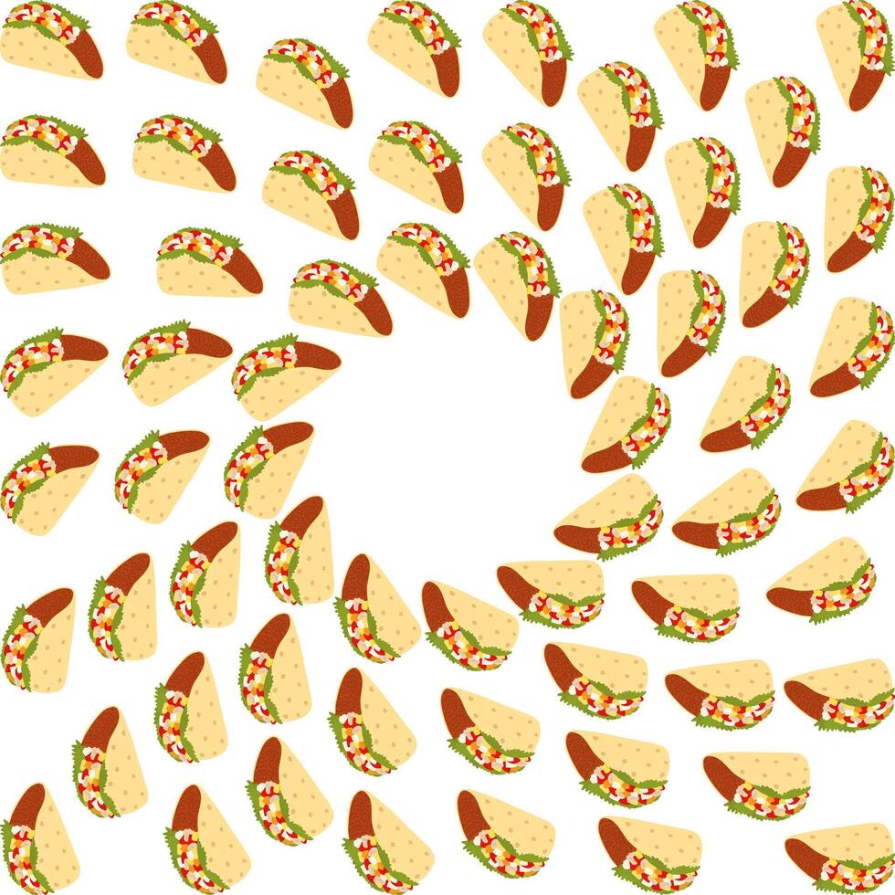 Meat and vegetables fill taco Circular Frame border Copy space Taco Day greeting Template concept. Isolated illustration Thematic cards, print materials, price tags, labels or web promo banners vector