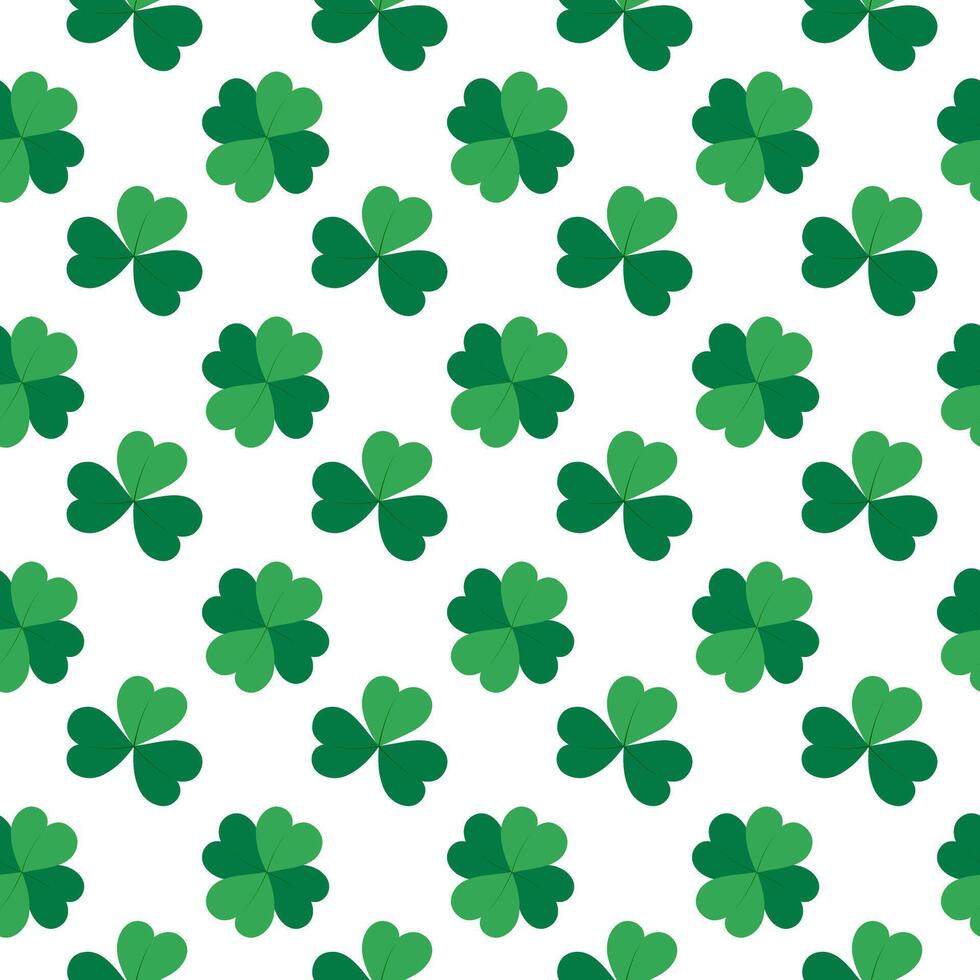 Shamrocks and Quatrefoil Clover leaves Seamless Pattern St Patrick Day Minimalistic Monochrome fond. Isolated Wrapping, wallpaper, thematic cards or web promo leaflets, banner, print materials vector